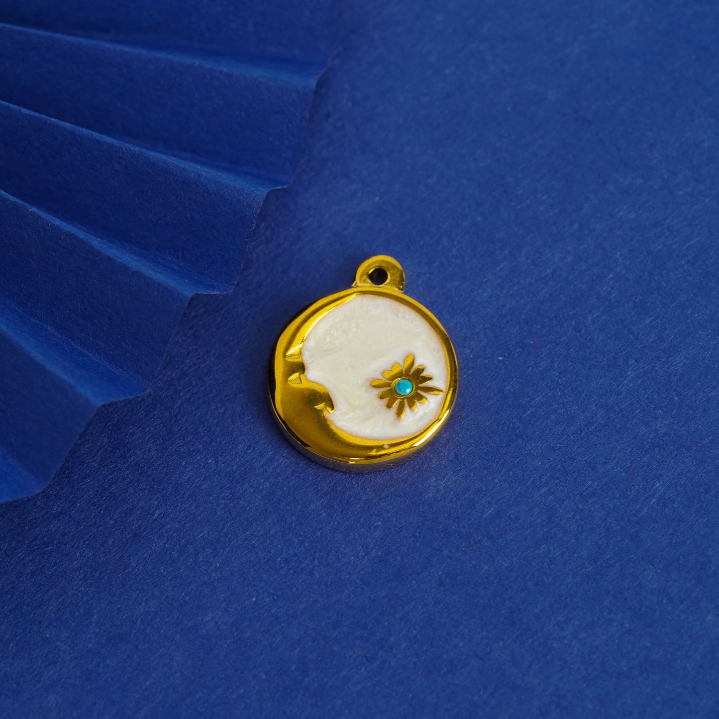 Floral Moon Gold Pendant Necklace – floral and moon motif gold pendant necklace in 18K gold plated finish for women-2