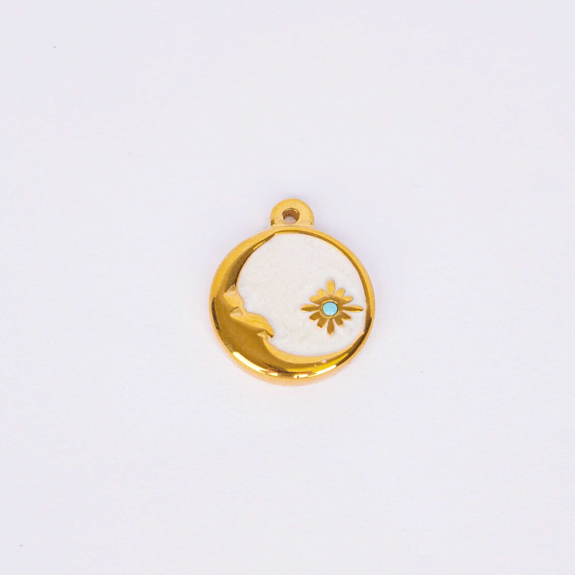 Floral Moon Gold Pendant Necklace – floral and moon motif gold pendant necklace in 18K gold plated finish for women