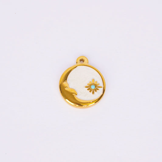 Floral Moon Gold Pendant Necklace – floral and moon motif gold pendant necklace in 18K gold plated finish for women