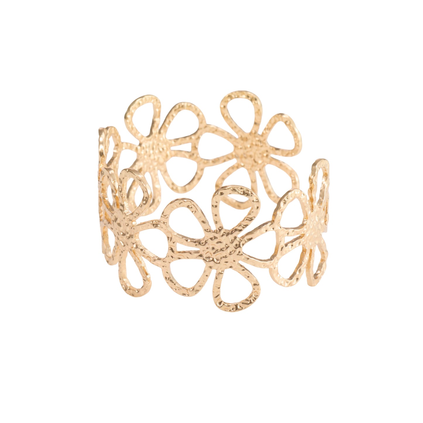 Floral Open Cuff Bracelet – floral embossed open cuff bracelet in 18K gold plated finish for women-10