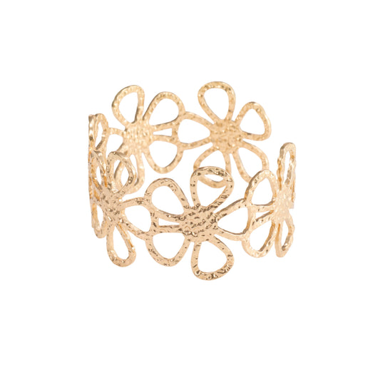 Floral Open Cuff Bracelet – floral embossed open cuff bracelet in 18K gold plated finish for women-10