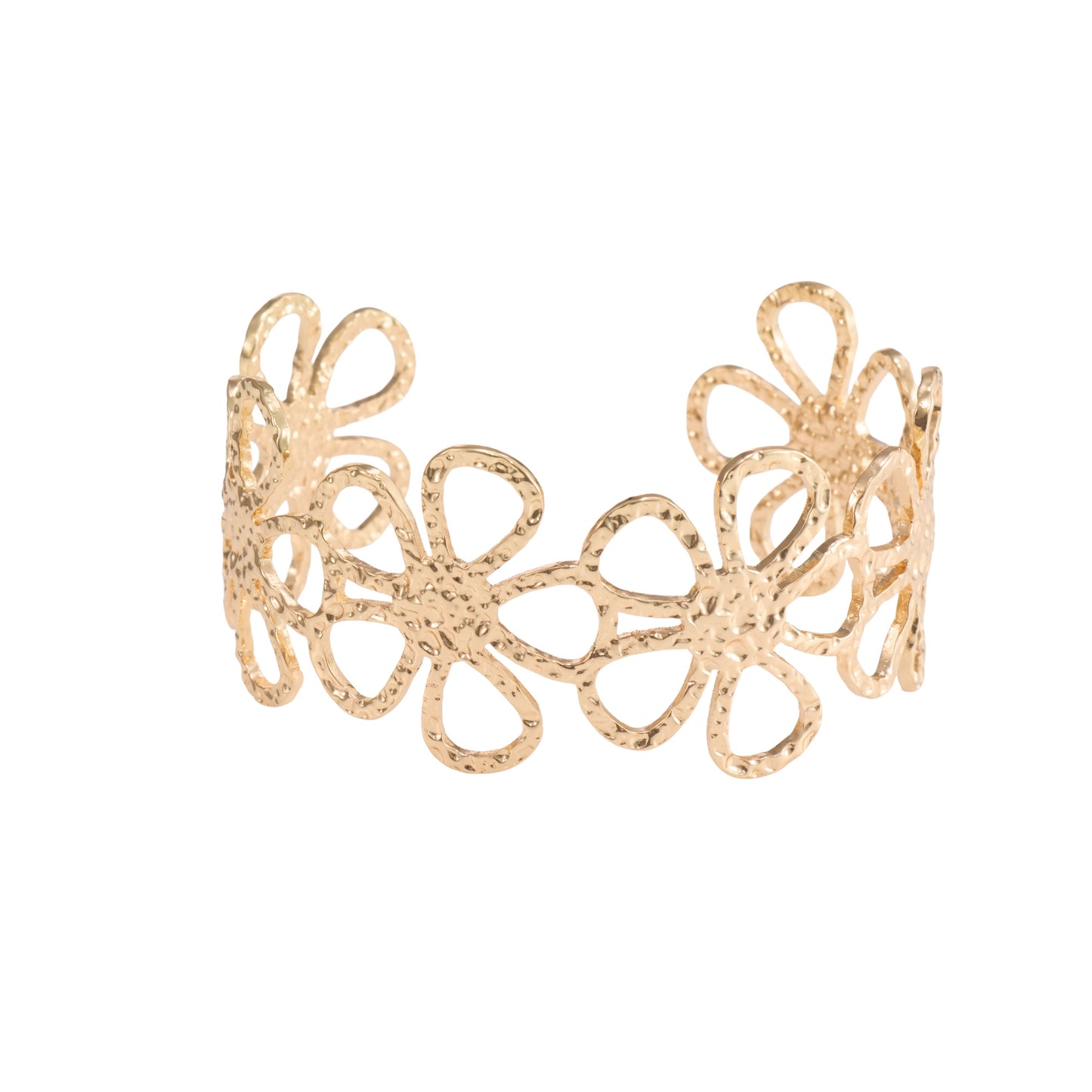 Floral Open Cuff Bracelet – floral embossed open cuff bracelet in 18K gold plated finish for women-11