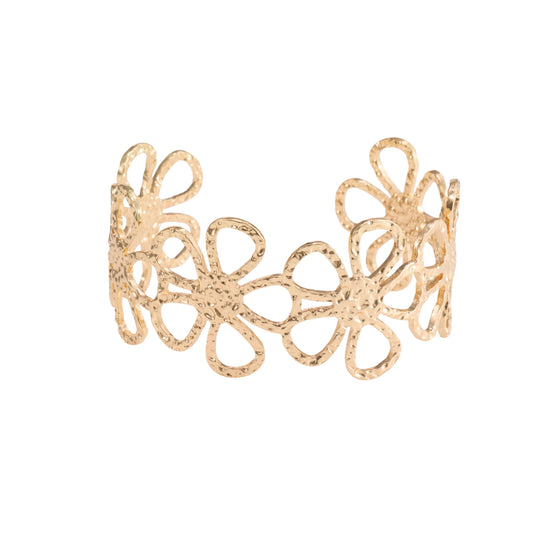 Floral Open Cuff Bracelet – floral embossed open cuff bracelet in 18K gold plated finish for women-11