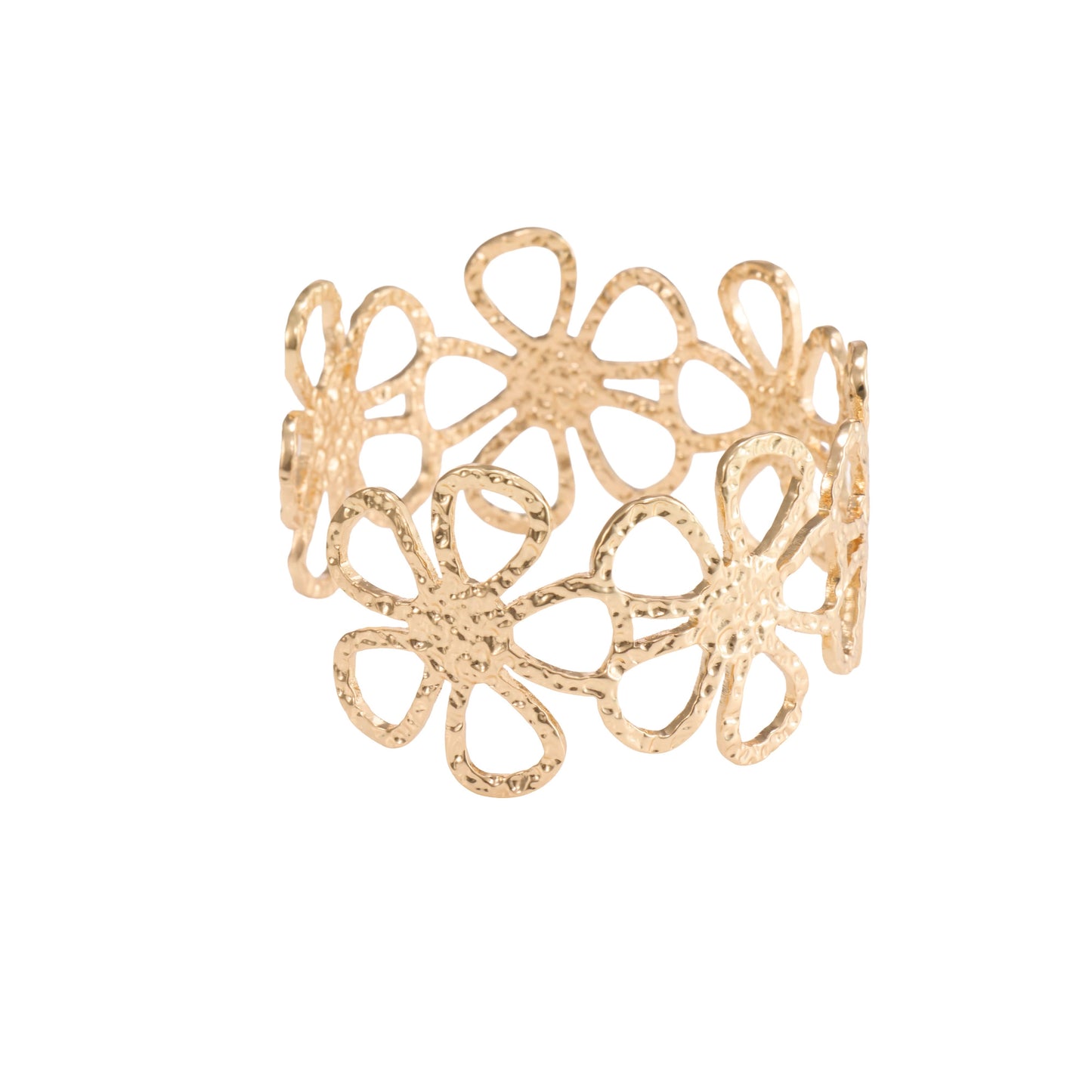 Floral Open Cuff Bracelet – floral embossed open cuff bracelet in 18K gold plated finish for women-12