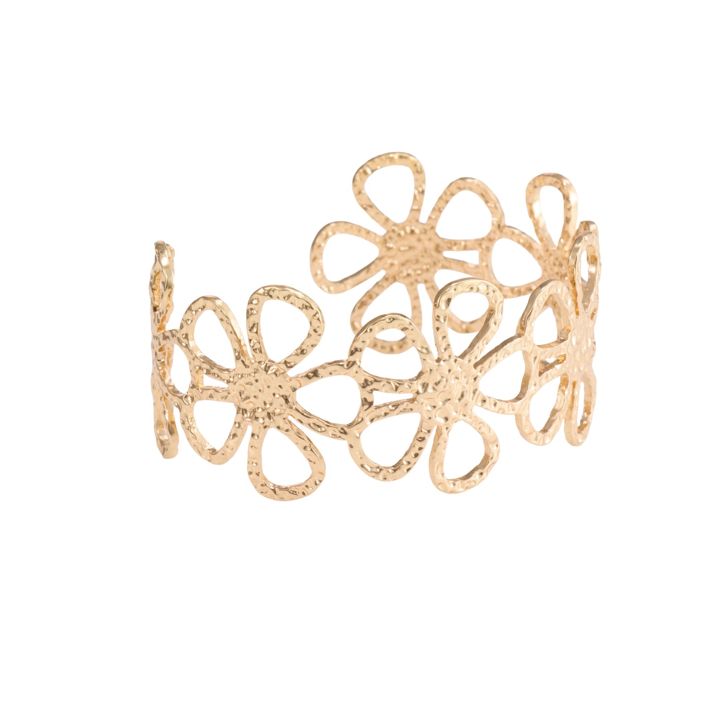 Floral Open Cuff Bracelet – floral embossed open cuff bracelet in 18K gold plated finish for women-13