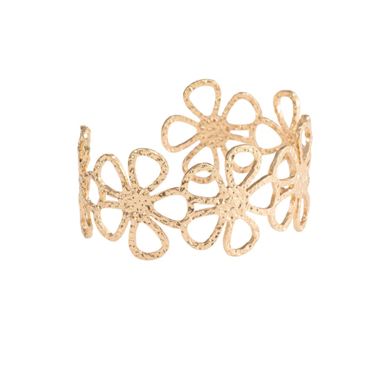Floral Open Cuff Bracelet – floral embossed open cuff bracelet in 18K gold plated finish for women-13