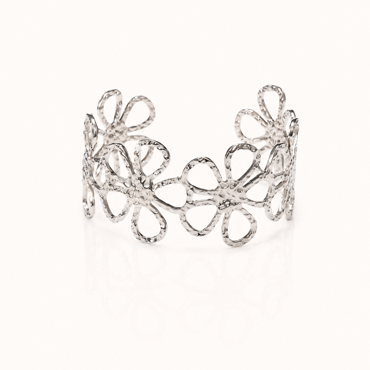 Floral Open Cuff Bracelet – floral embossed open cuff bracelet in 18K gold plated finish for women-2