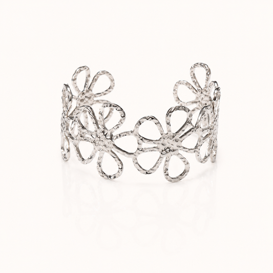 Floral Open Cuff Bracelet – floral embossed open cuff bracelet in 18K gold plated finish for women-2