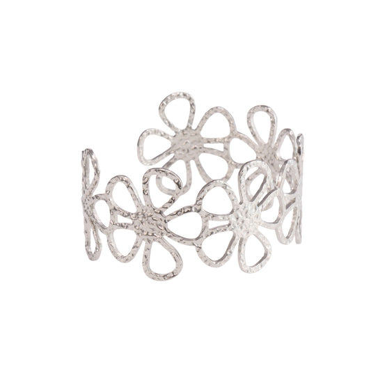 Floral Open Cuff Bracelet – floral embossed open cuff bracelet in 18K gold plated finish for women-3