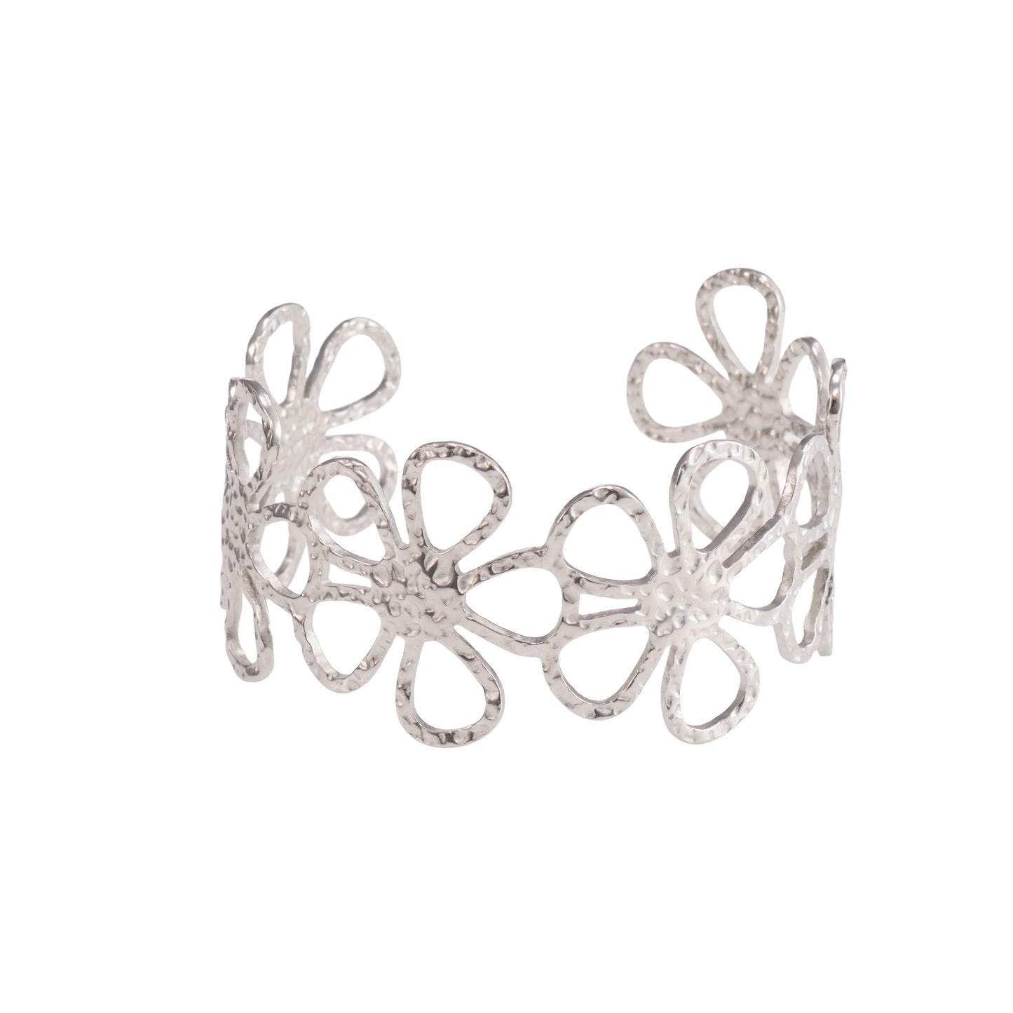 Floral Open Cuff Bracelet – floral embossed open cuff bracelet in 18K gold plated finish for women-4
