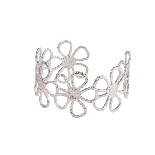 Floral Open Cuff Bracelet – floral embossed open cuff bracelet in 18K gold plated finish for women-5