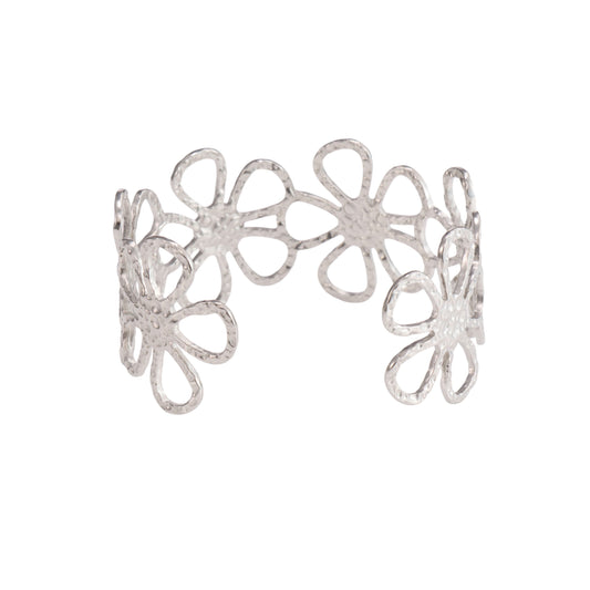 Floral Open Cuff Bracelet – floral embossed open cuff bracelet in 18K gold plated finish for women-6