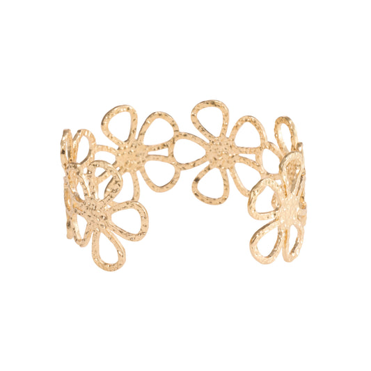 Floral Open Cuff Bracelet – floral embossed open cuff bracelet in 18K gold plated finish for women-9