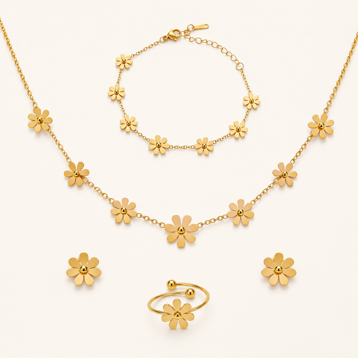 French Bloom Classic Jewellery Set – Parisian bloom motif coordinated jewellery set in 18K gold plated finish-2