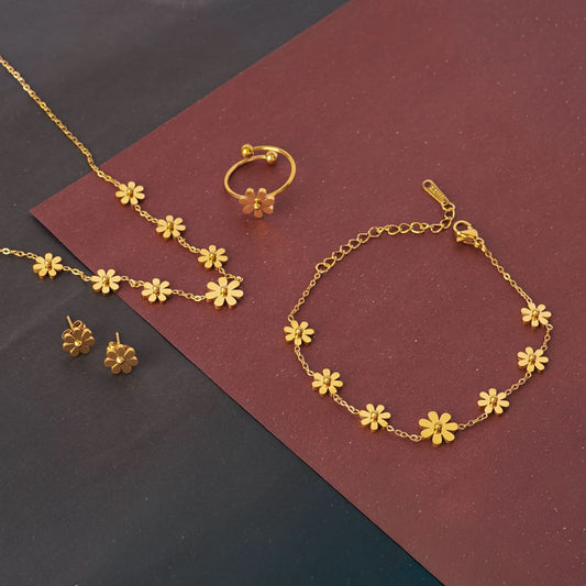 French Bloom Classic Jewellery Set – Parisian bloom motif coordinated jewellery set in 18K gold plated finish-3