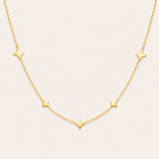 Gilded Compass Starlet Necklace – compass rose and star motif pendant necklace in 18K gold plated finish