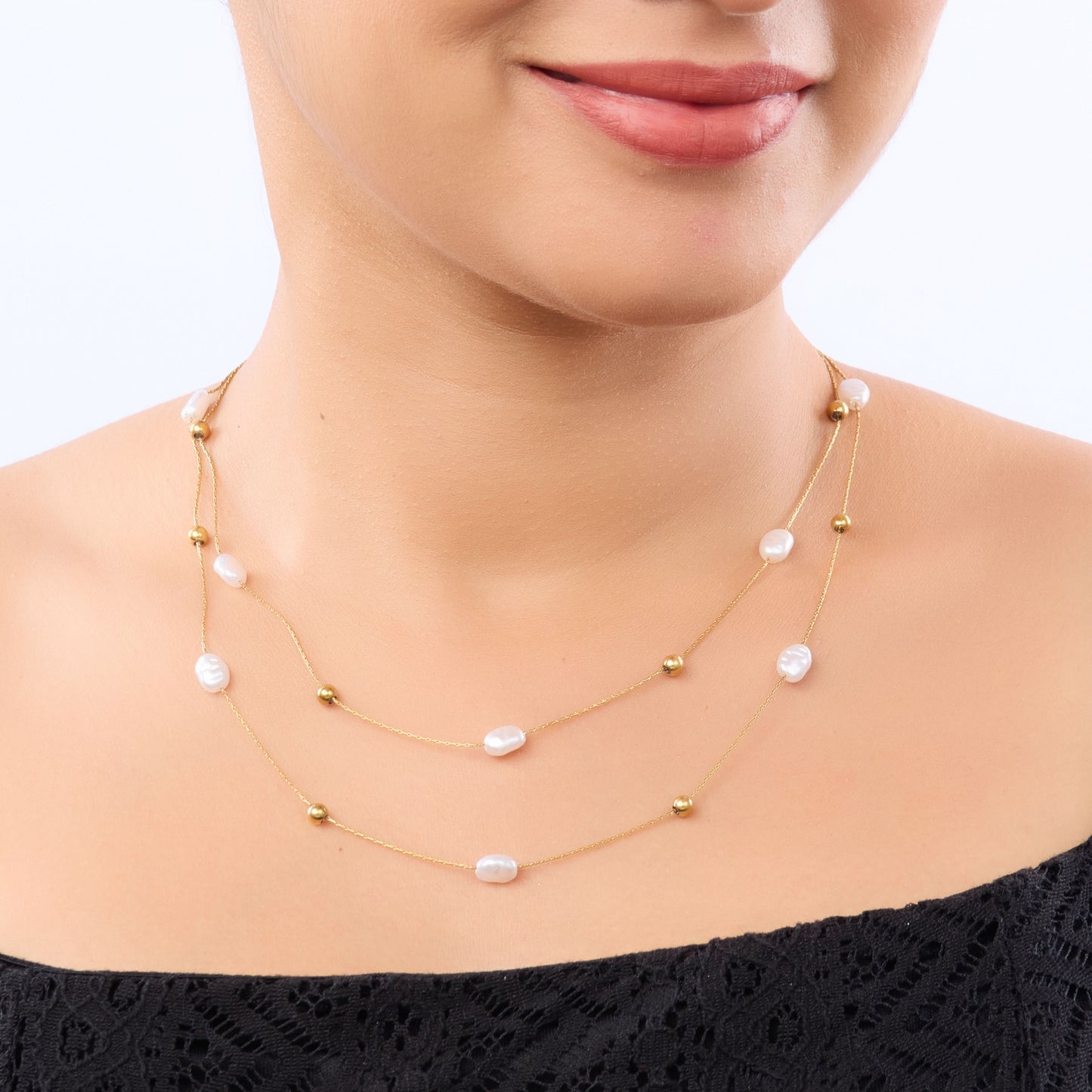 Gilded Grace Heart & Pearl Cascade Necklace – heart and pearl cascade pendant necklace in 18K gold plated finish-2