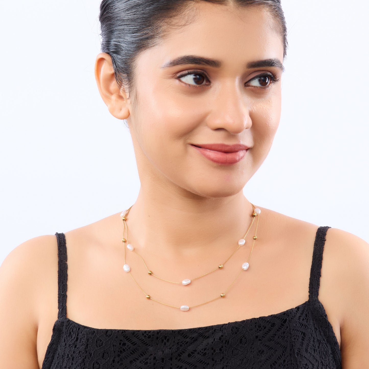Gilded Grace Heart & Pearl Cascade Necklace – heart and pearl cascade pendant necklace in 18K gold plated finish-3