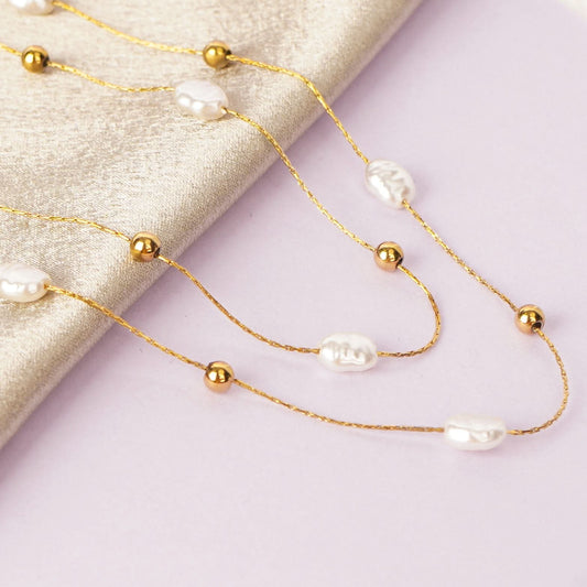 Gilded Grace Heart & Pearl Cascade Necklace – heart and pearl cascade pendant necklace in 18K gold plated finish-4