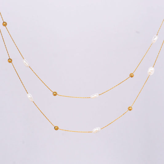 Gilded Grace Heart & Pearl Cascade Necklace – heart and pearl cascade pendant necklace in 18K gold plated finish