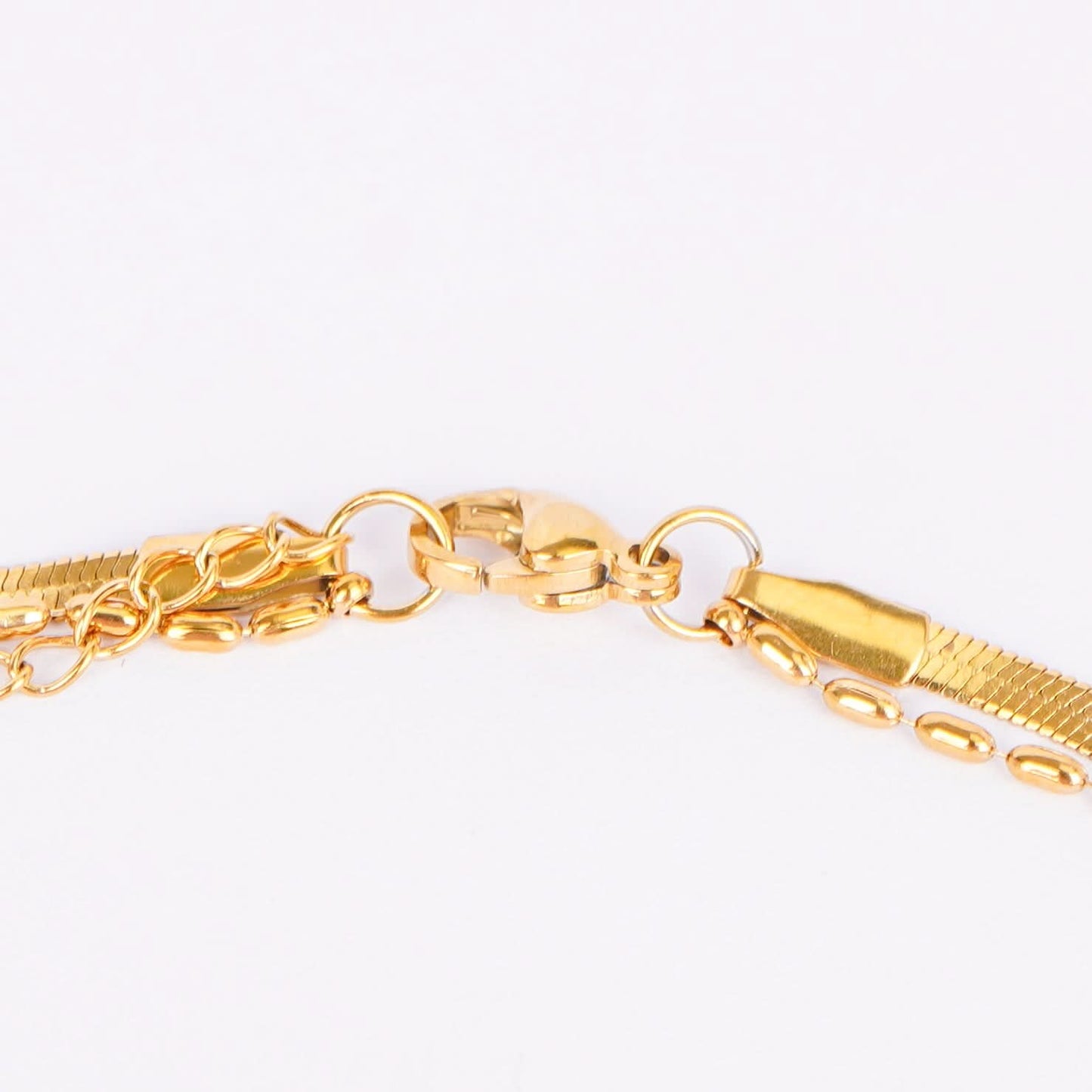 Gilded Ribbon & Orb Duo Bracelet – pre-stacked flat snake chain and oval-bead strand bracelet in 18K gold plated finish-4