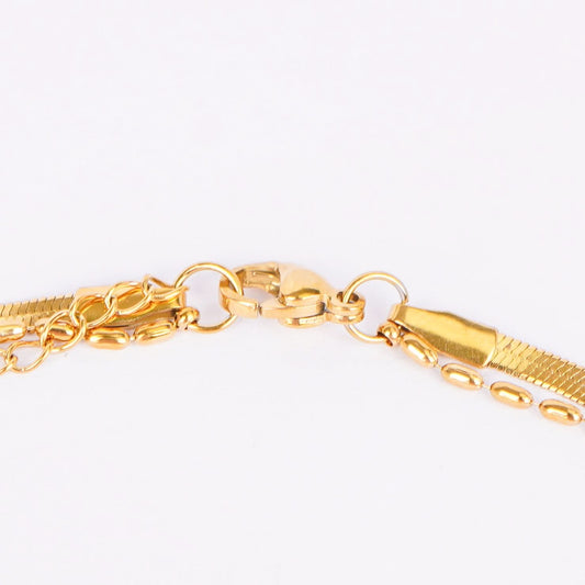 Gilded Ribbon & Orb Duo Bracelet – pre-stacked flat snake chain and oval-bead strand bracelet in 18K gold plated finish-4