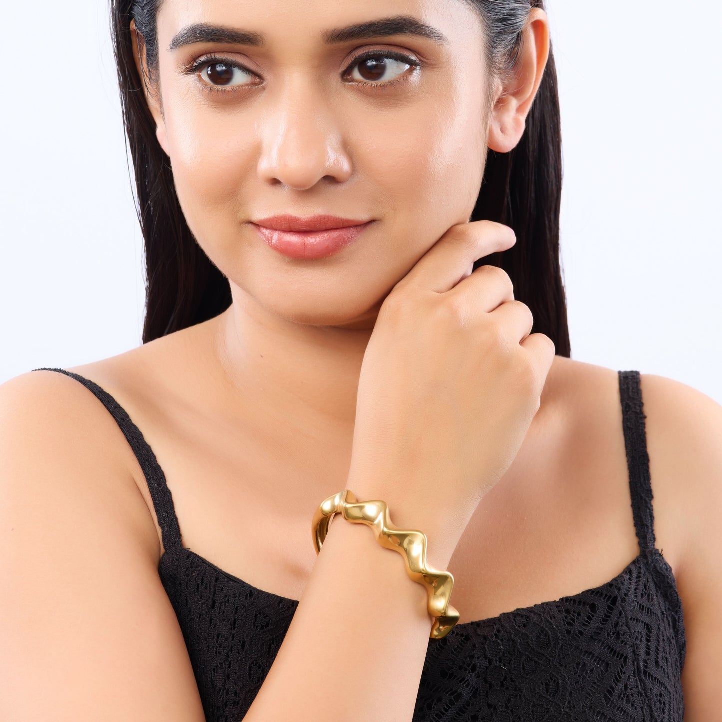Gilded Ripple Cuff Bracelet – ripple-wave surface sculptural gold plated cuff bracelet for women-9
