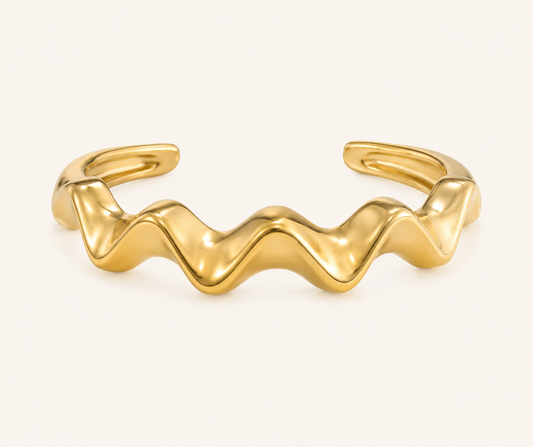 Gilded Ripple Cuff Bracelet – ripple-wave surface sculptural gold plated cuff bracelet for women