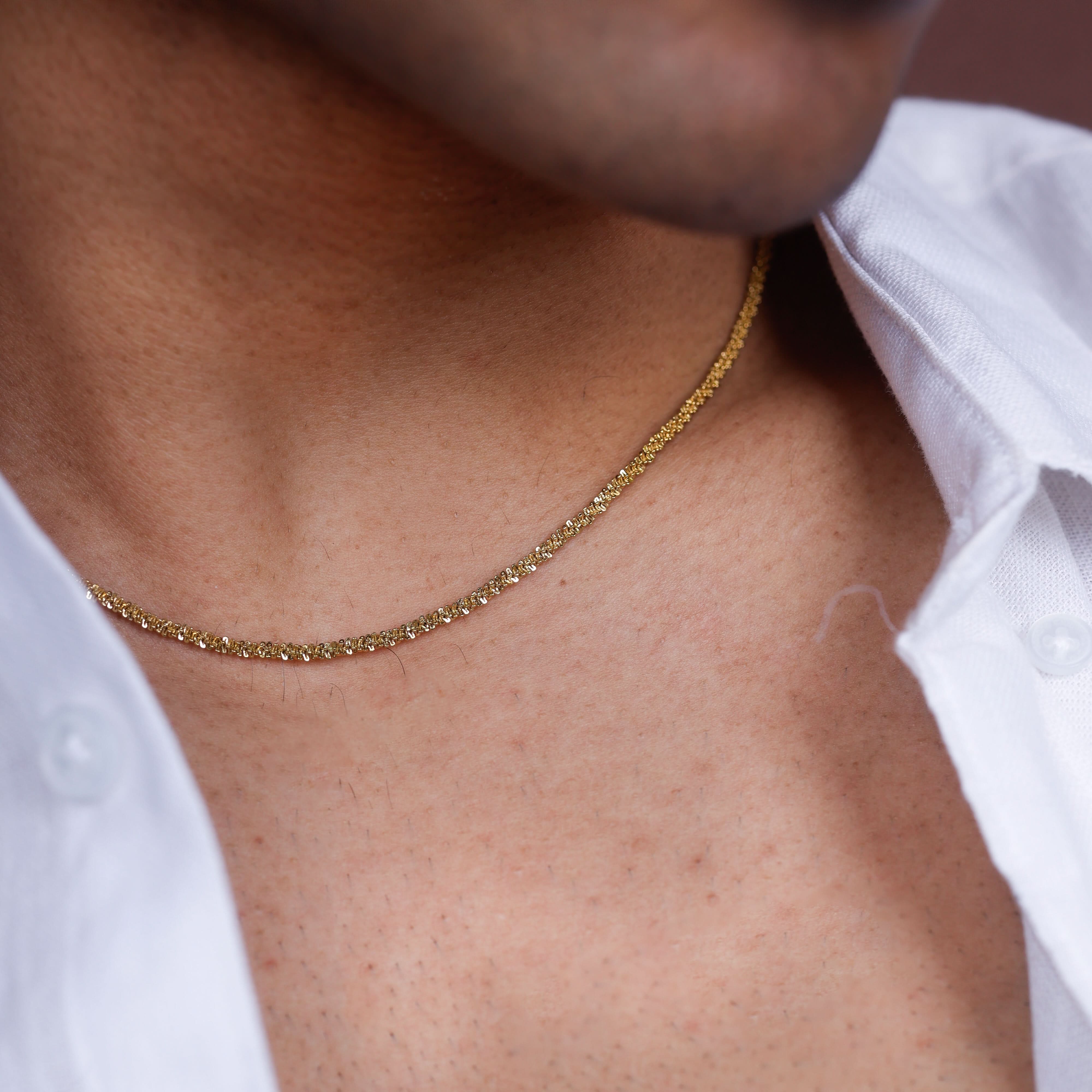 Gilded Texture Chain Necklace – textured link gold plated chain necklace for layering, 18K gold finish-2