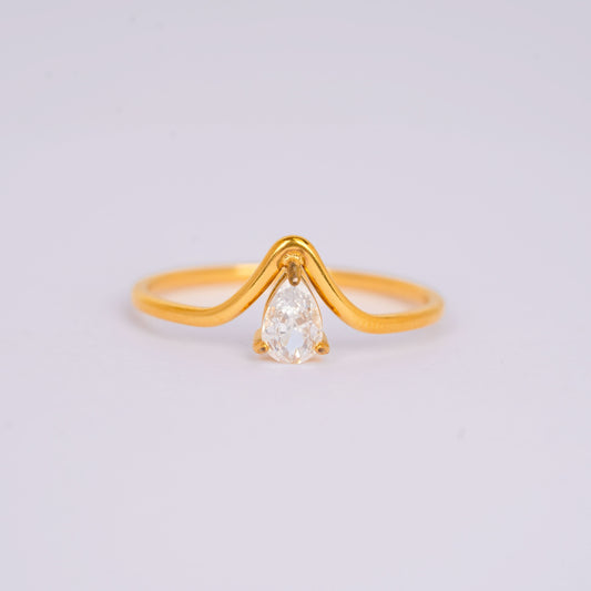 Gilded V-Pear Solitaire Ring – pear-cut V-prong solitaire ring in 18K gold plated finish for women-12