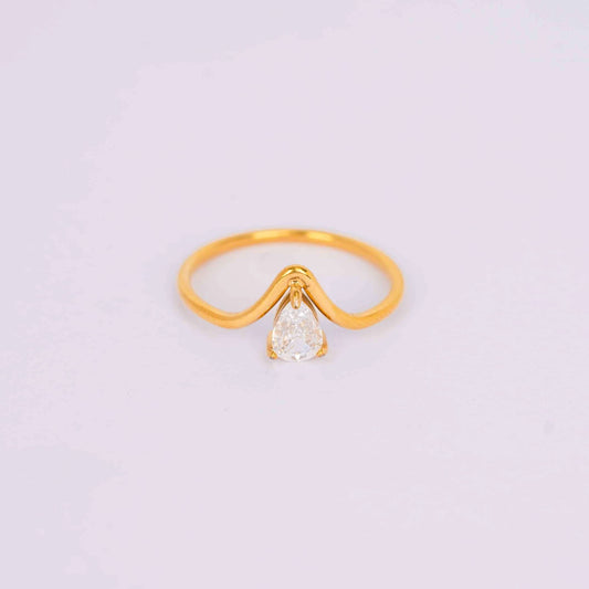 Gilded V-Pear Solitaire Ring – pear-cut V-prong solitaire ring in 18K gold plated finish for women-13