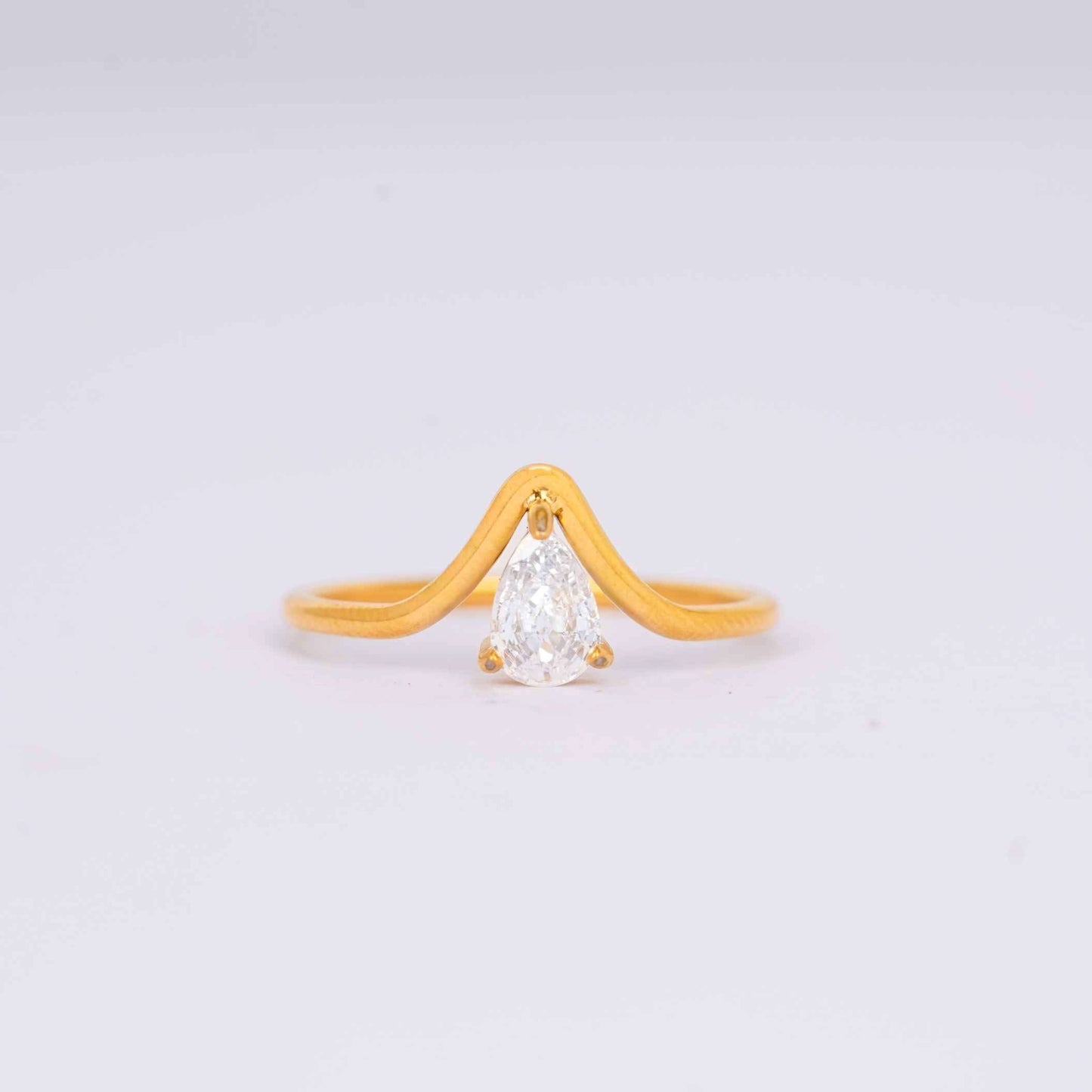 Gilded V-Pear Solitaire Ring – pear-cut V-prong solitaire ring in 18K gold plated finish for women-14