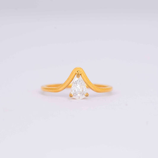Gilded V-Pear Solitaire Ring – pear-cut V-prong solitaire ring in 18K gold plated finish for women-14