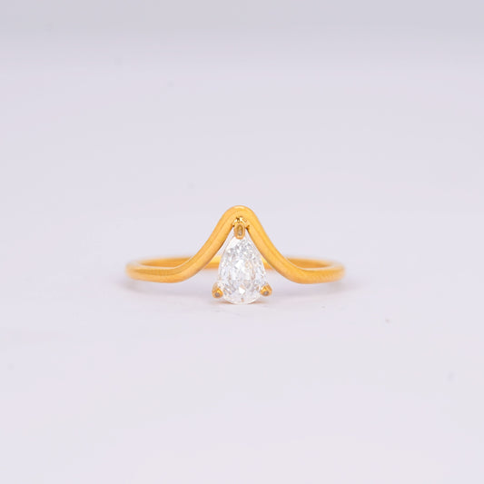 Gilded V-Pear Solitaire Ring – pear-cut V-prong solitaire ring in 18K gold plated finish for women-3