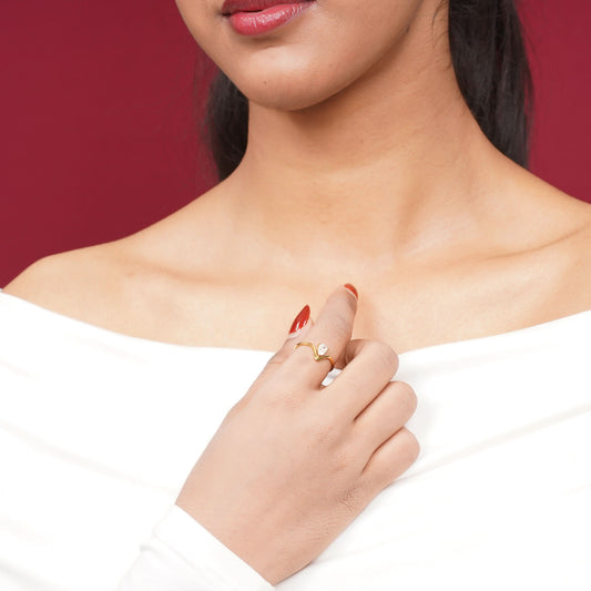 Gilded V-Pear Solitaire Ring – pear-cut V-prong solitaire ring in 18K gold plated finish for women-4