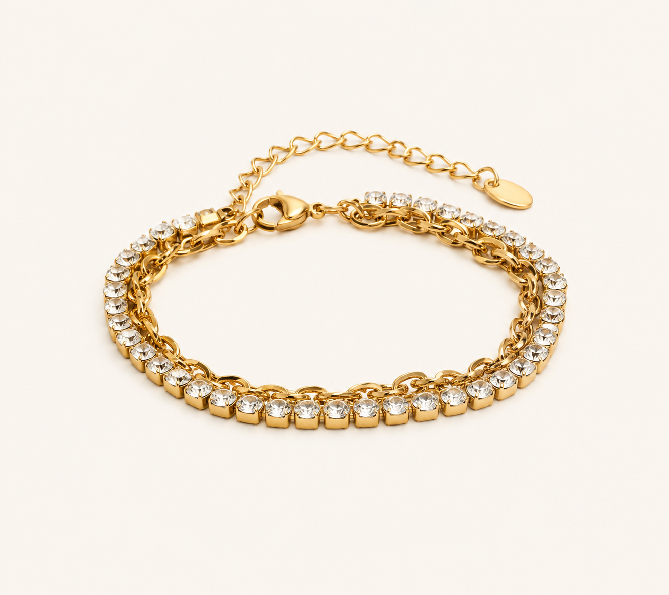 Glaze Tennis Duo Bracelet – glazed dual-strand tennis bracelet in 18K gold plated finish for women