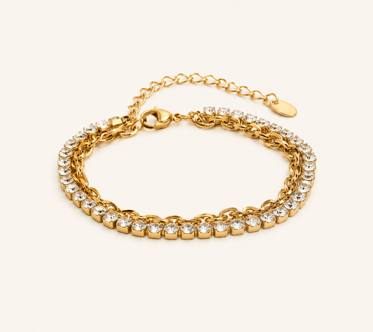 Glaze Tennis Duo Bracelet – glazed dual-strand tennis bracelet in 18K gold plated finish for women