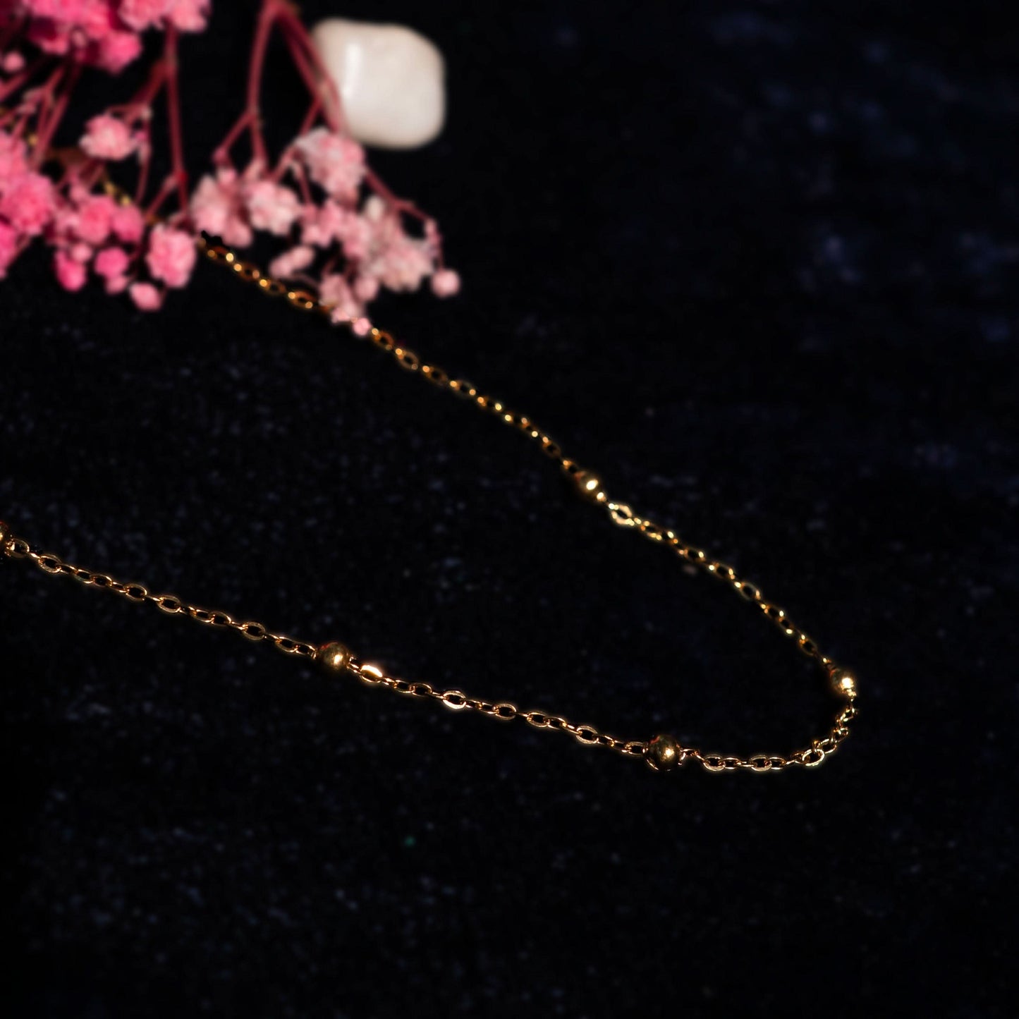 Gold Dainty Station Pendant Necklace – layered on neckline, dainty gold station necklace