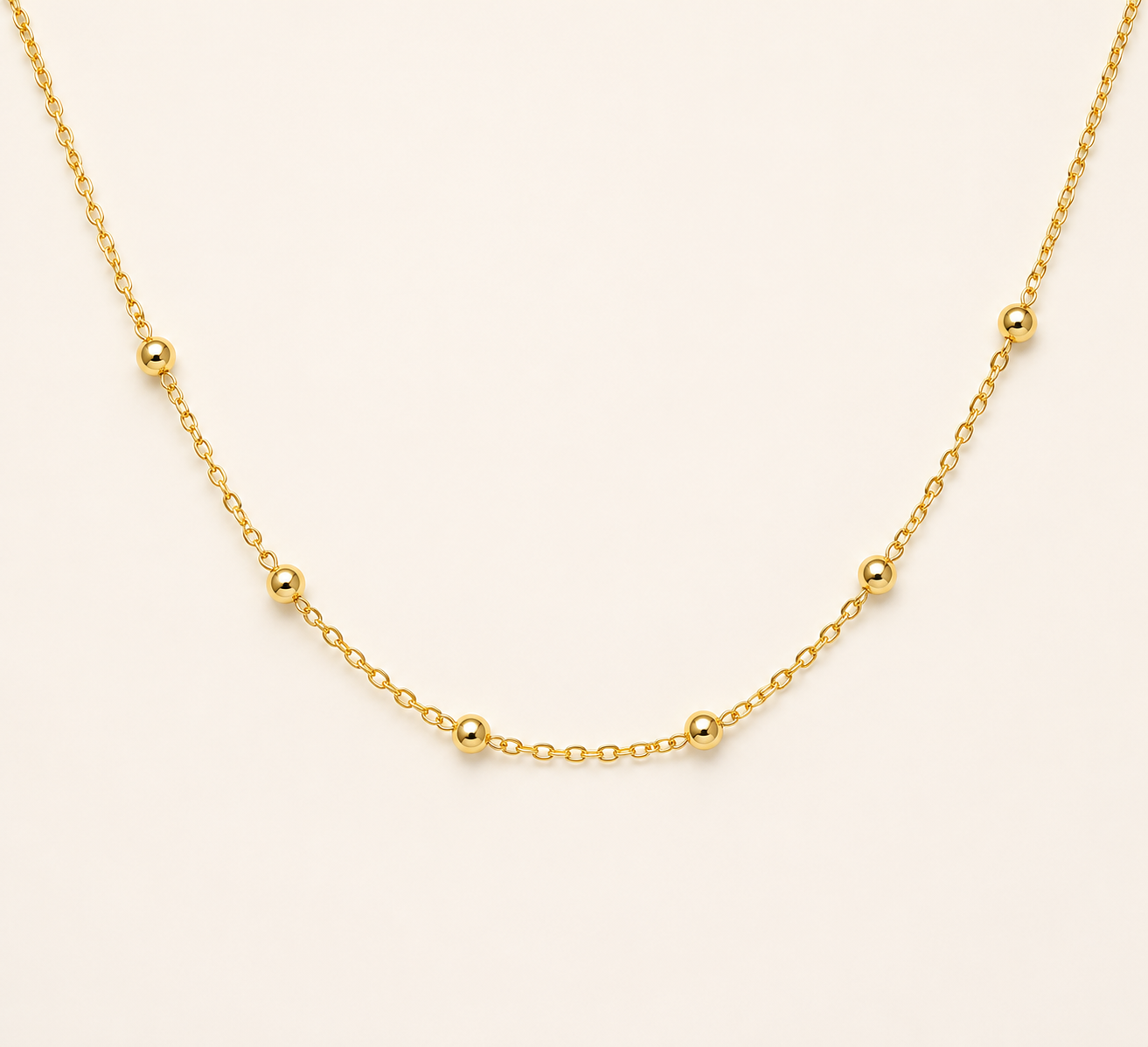 Gold Dainty Station Pendant Necklace – evenly spaced pendant station necklace in 18K gold plated finish for women