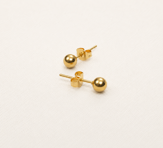 Gold Dome Stud Earrings – smooth dome convex stud earrings in 18K gold plated finish for women