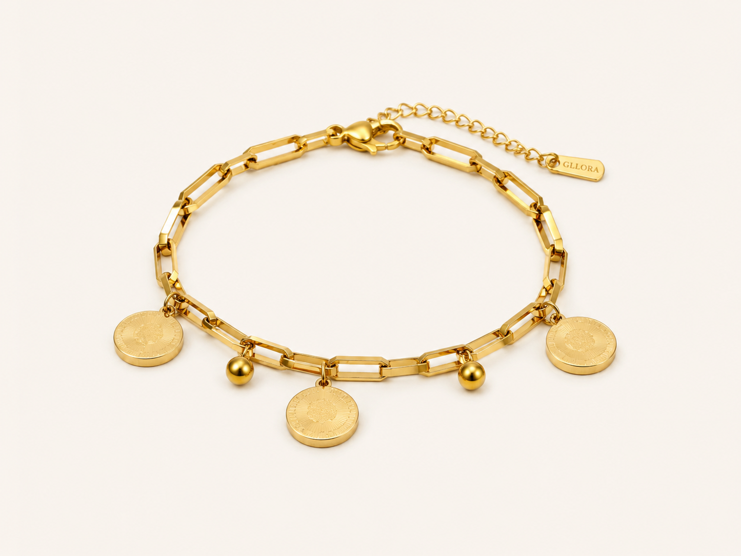 Gold Geometric Bracelet – front view of the structured geometric link design