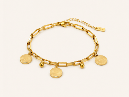 Gold Geometric Bracelet – front view of the structured geometric link design