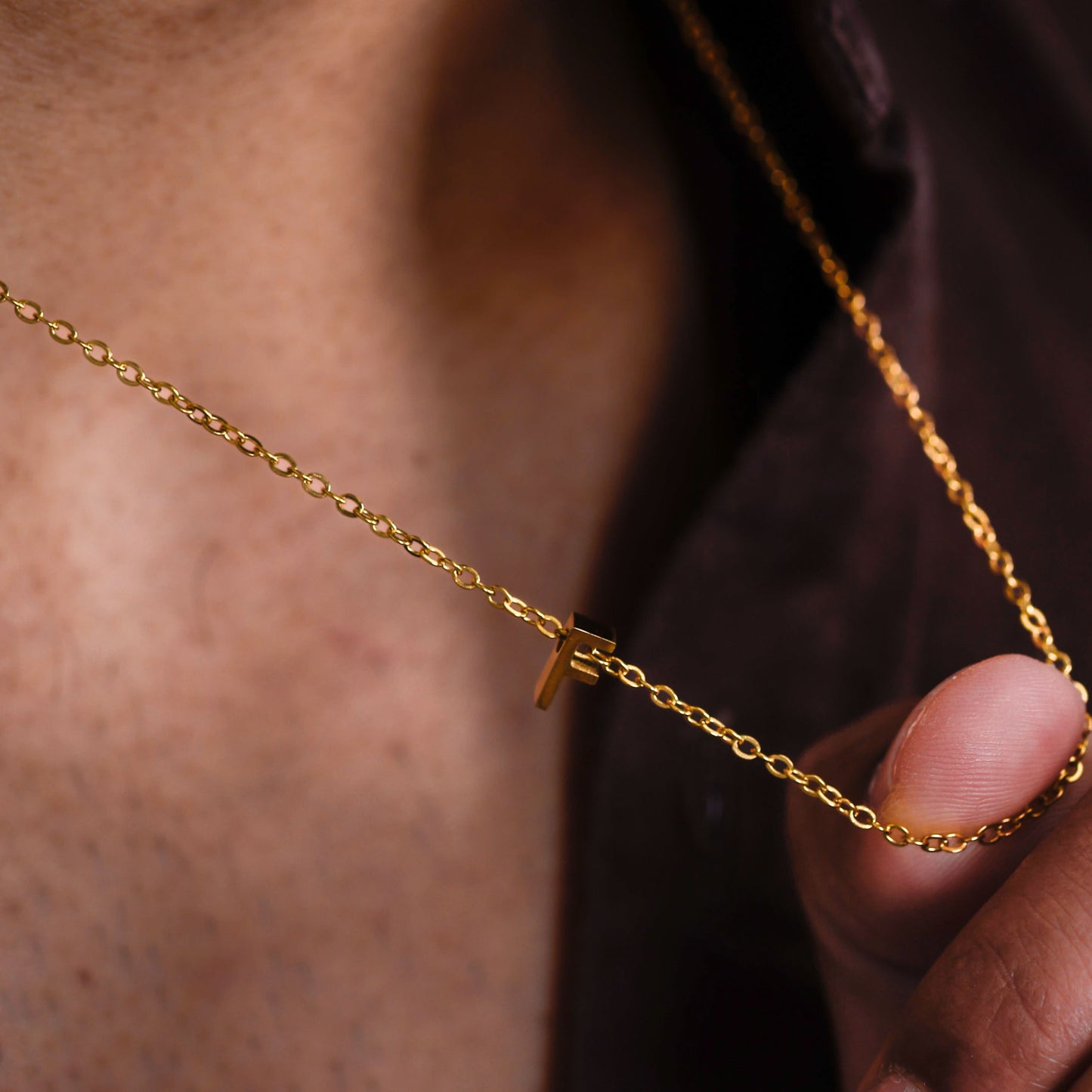 Gold Initial Letter Pendant Necklace – personalised gold letter initial charm necklace, 304 stainless steel PVD coating-11