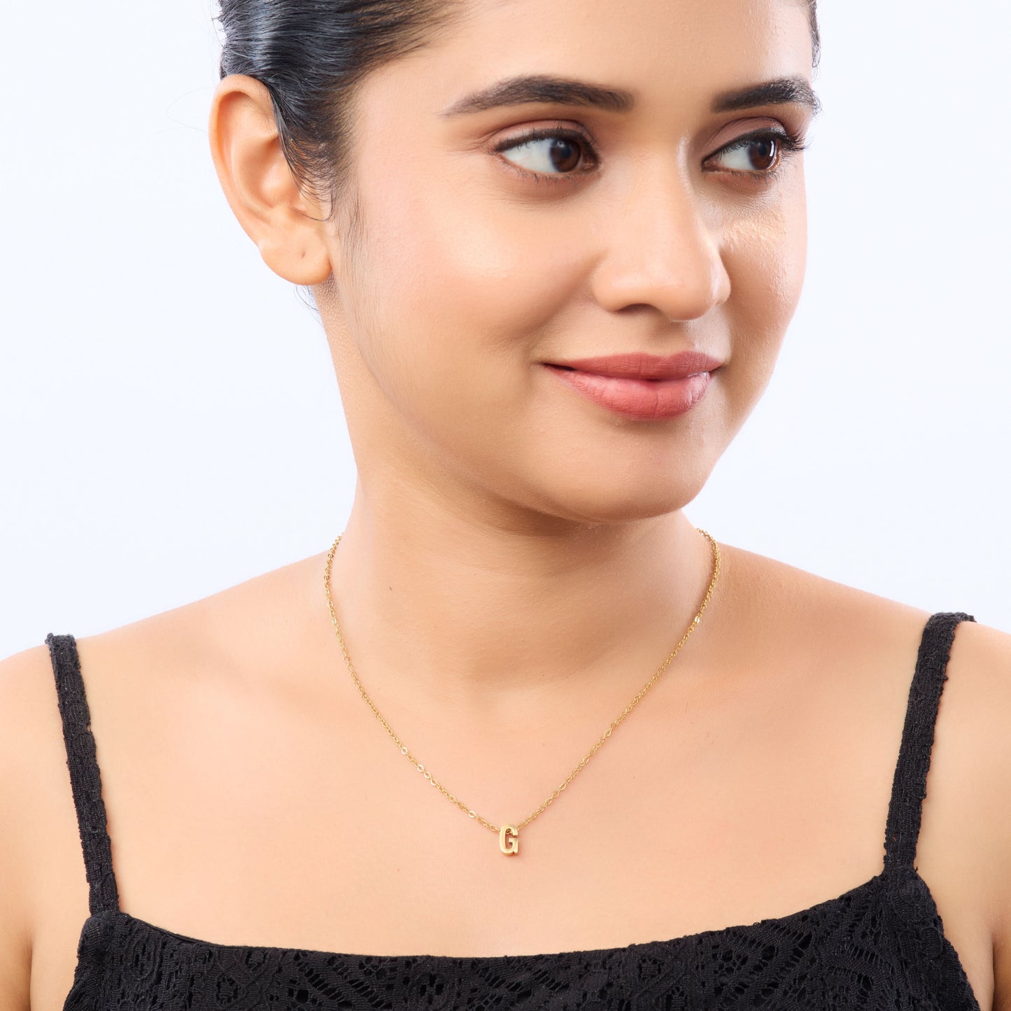 Gold Initial Letter Pendant Necklace – personalised gold letter initial charm necklace, 304 stainless steel PVD coating-18
