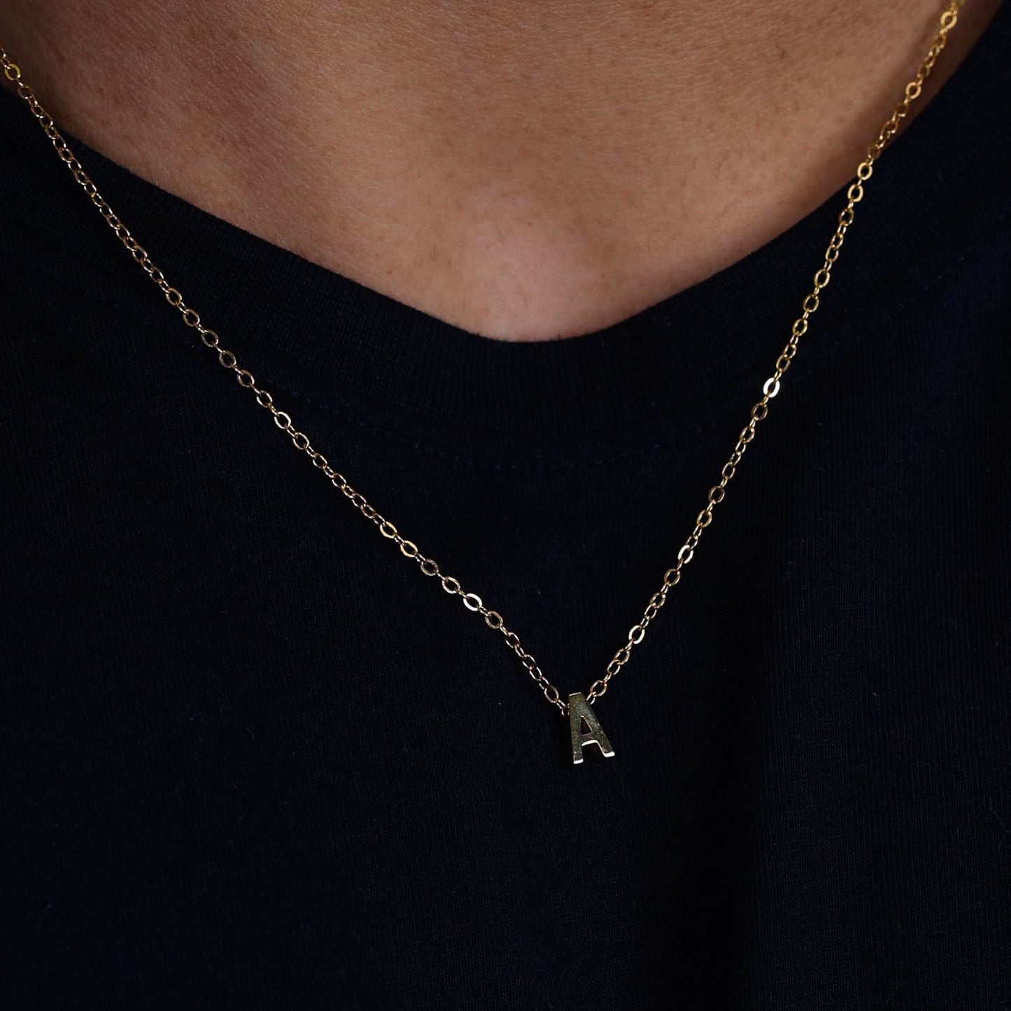 Gold Initial Letter Pendant Necklace – personalised gold letter initial charm necklace, 304 stainless steel PVD coating-25
