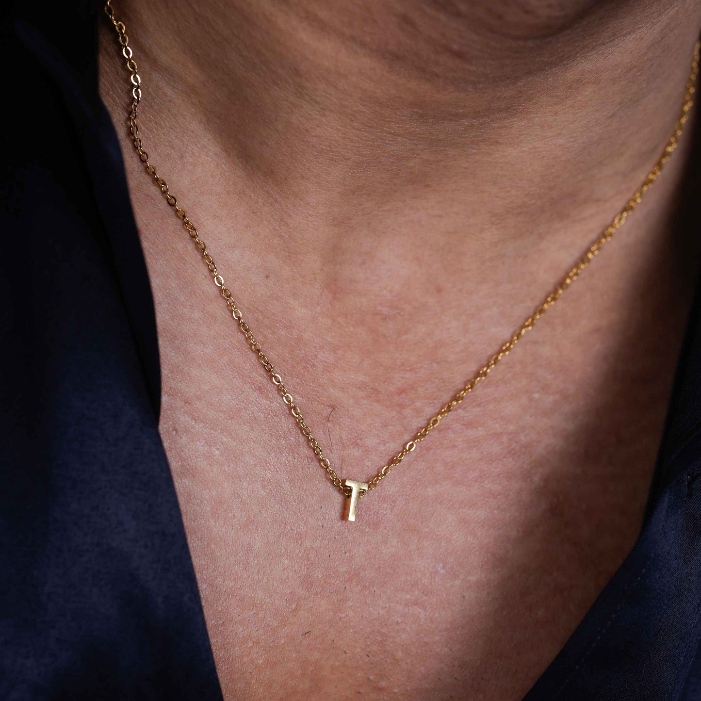 Gold Initial Letter Pendant Necklace – personalised gold letter initial charm necklace, 304 stainless steel PVD coating-51