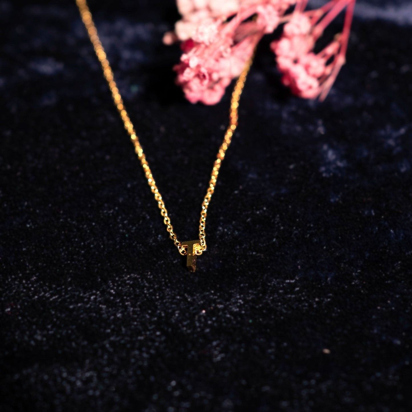 Gold Initial Letter Pendant Necklace – personalised gold letter initial charm necklace, 304 stainless steel PVD coating-53