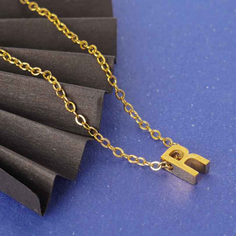 Gold Initial Letter Pendant Necklace – personalised gold letter initial charm necklace, 304 stainless steel PVD coating-60