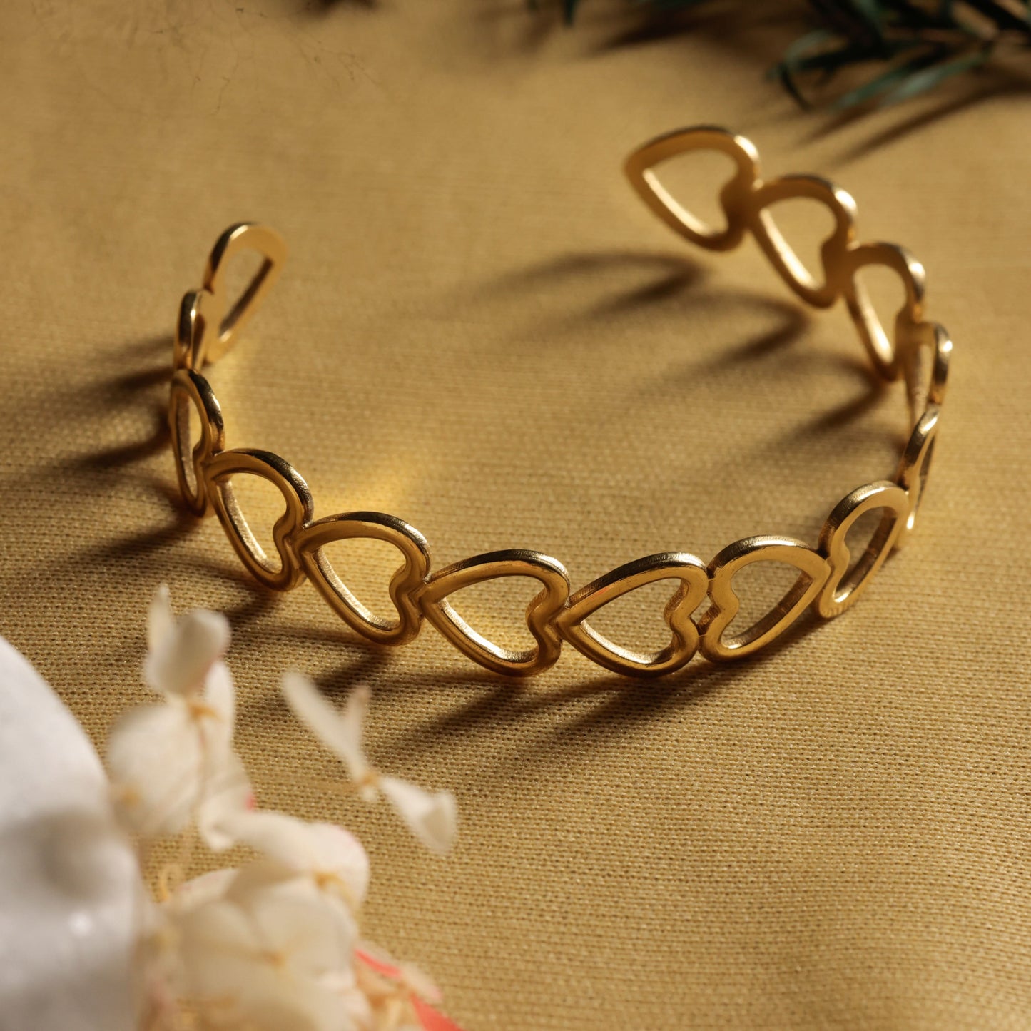 Gold-Plated Heart Link Chain Bracelet – lifestyle shot styled for everyday wear