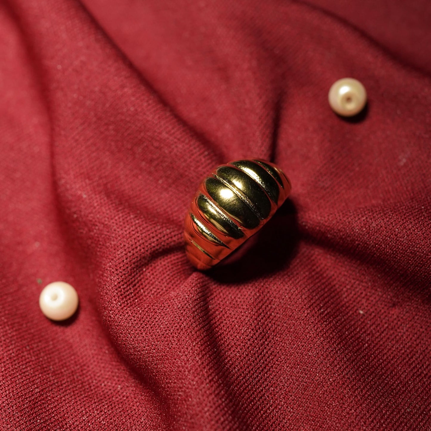 Gold Plated Ribbed Dome Statement Ring – chunky ribbed dome band ring in high-shine gold tone for women-6